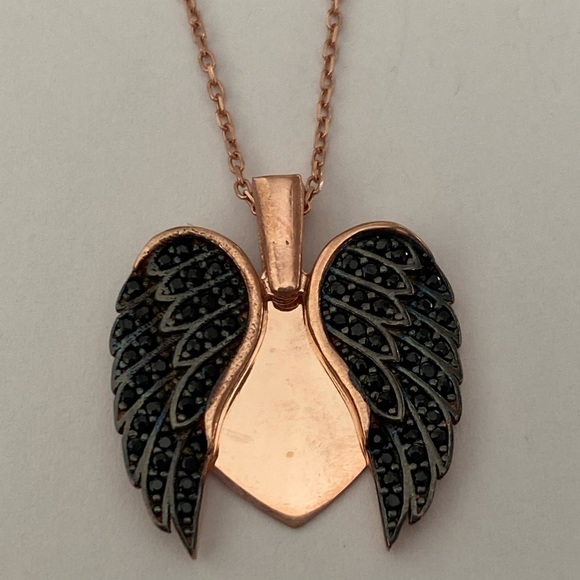 925 Silver angelwing heart initial double heart necklace 14K rose gold plated - Picture 5 of 7